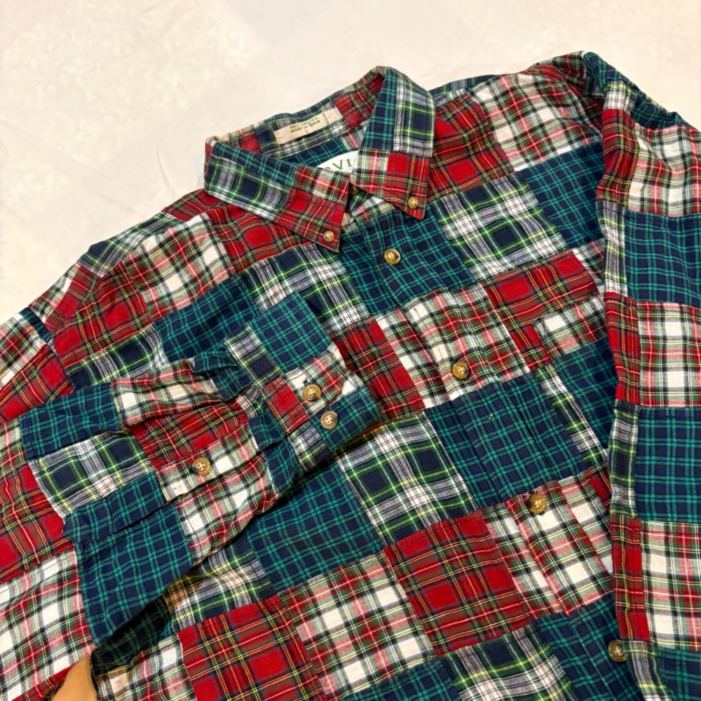 Orvis Mens Patchwork Plaid Button Down Shirt Mult… - image 1